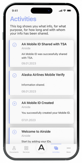 Airside Digital Identity App activities